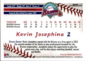2016 Grandstand Danville Braves #19 Kevin Josephina Back