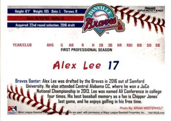 2016 Grandstand Danville Braves #22 Alex Lee Back