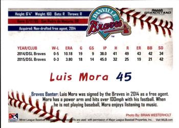 2016 Grandstand Danville Braves #29 Luis Mora Back