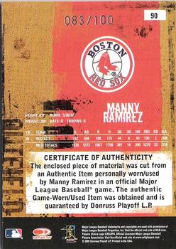 2005 Donruss Leather & Lumber - Materials Bat #90 Manny Ramirez Back
