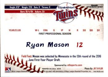2016 Grandstand Elizabethton Twins #22 Ryan Mason Back