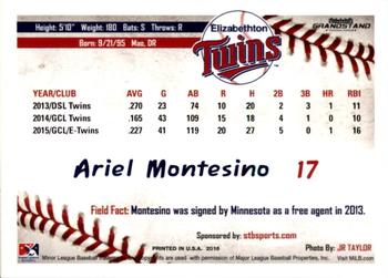 2016 Grandstand Elizabethton Twins #26 Ariel Montesino Back