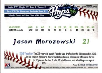 2016 Grandstand Hillsboro Hops #NNO Jason Morozowski Back
