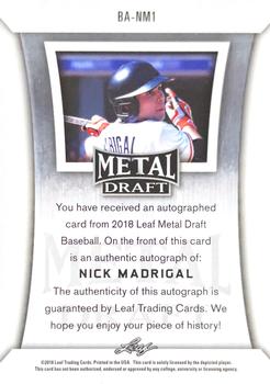 2018 Leaf Metal Draft #BA-NM1 Nick Madrigal Back