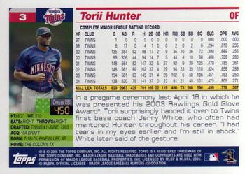 2005 Topps Opening Day #3 Torii Hunter Back