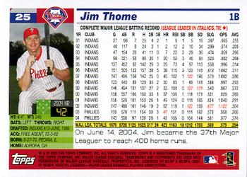 2005 Topps Opening Day #25 Jim Thome Back