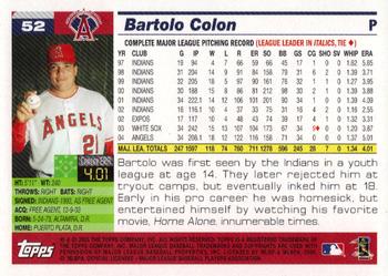 2005 Topps Opening Day #52 Bartolo Colon Back