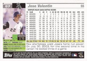 2005 Topps Opening Day #57 Jose Valentin Back