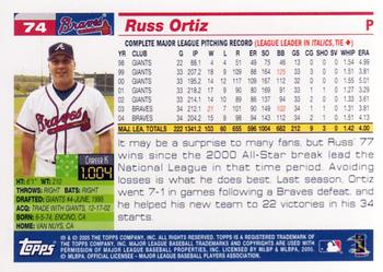 2005 Topps Opening Day #74 Russ Ortiz Back