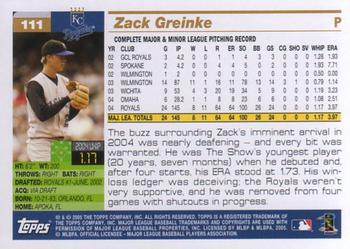 2005 Topps Opening Day #111 Zack Greinke Back