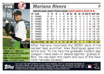 2005 Topps Opening Day #118 Mariano Rivera Back