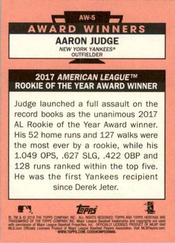 2018 Topps Heritage - Award Winners #AW-5 Aaron Judge Back
