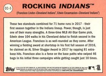 2018 Topps Heritage - Combo Cards #CC-5 Rocking Indians (Francisco Lindor / Edwin Encarnacion) Back