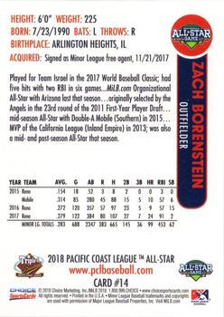 2018 Choice Pacific Coast League All-Stars #14 Zach Borenstein Back