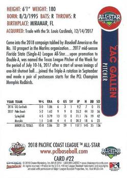 2018 Choice Pacific Coast League All-Stars #22 Zac Gallen Back