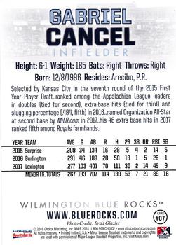 2018 Choice Wilmington Blue Rocks #7 Gabriel Cancel Back