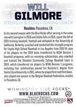 2018 Choice Wilmington Blue Rocks #32 Will Gilmore Back
