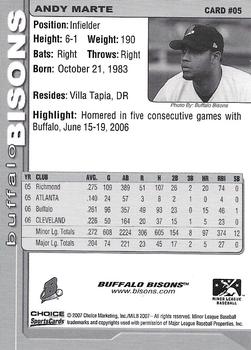 2007 Choice Buffalo Bisons Update #05 Andy Marte Back