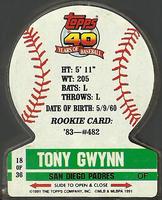 1991 Topps Stand-Ups - Clear #18 Tony Gwynn Back