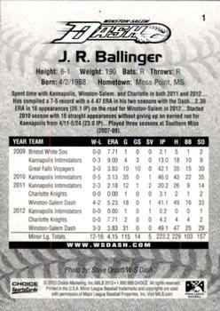 2013 Choice Winston-Salem Dash #1 J.R. Ballinger Back