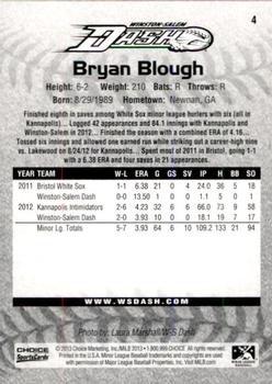 2013 Choice Winston-Salem Dash #4 Bryan Blough Back