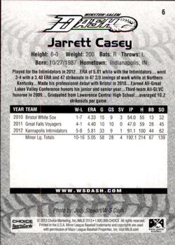 2013 Choice Winston-Salem Dash #6 Jarrett Casey Back