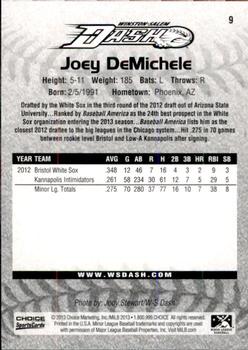 2013 Choice Winston-Salem Dash #9 Joey DeMichele Back