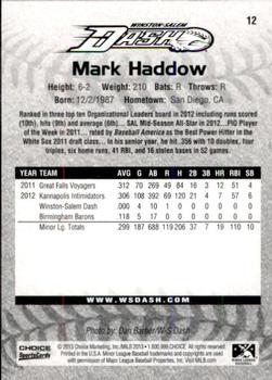 2013 Choice Winston-Salem Dash #12 Mark Haddow Back