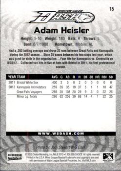 2013 Choice Winston-Salem Dash #15 Adam Heisler Back