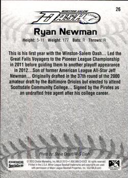 2013 Choice Winston-Salem Dash #26 Ryan Newman Back