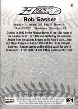 2013 Choice Winston-Salem Dash #27 Rob Sasser Back