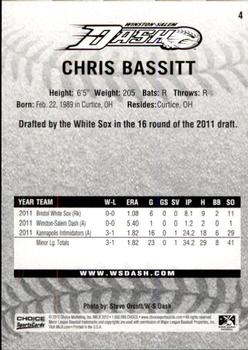 2012 Choice Winston-Salem Dash #4 Chris Bassitt Back