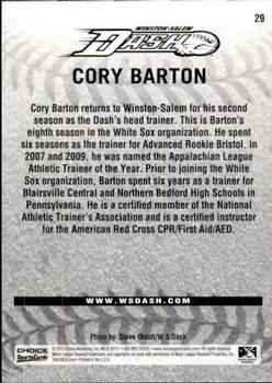 2012 Choice Winston-Salem Dash #29 Cory Barton Back