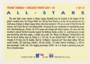 1993 Fleer - All-Stars (Series Two American League) #1 Frank Thomas Back