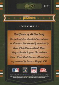 2005 Donruss Prime Patches - Hall of Fame Materials Jumbo Swatch Prime #HF-7 Dave Winfield Back