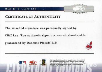 2005 Donruss Prime Patches - Major League Materials Autograph #MLM-23 Cliff Lee Back