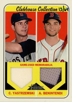 2018 Topps Heritage - Clubhouse Collection Dual Relics High Number #CCDR-YB Carl Yastrzemski / Andrew Benintendi Front