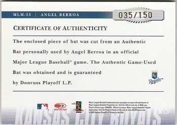 2005 Donruss Prime Patches - Major League Materials Bat #MLM-33 Angel Berroa Back