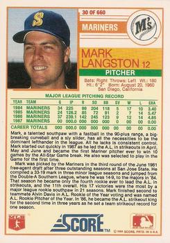 1988 Score - Promos #30 Mark Langston Back