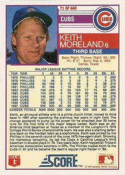 1988 Score - Promos #71 Keith Moreland Back