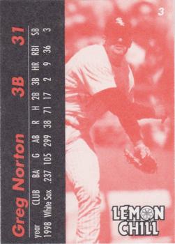 1999 Lemon Chill Chicago White Sox #3 Greg Norton Back