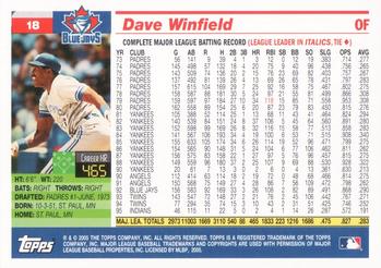 2005 Topps Retired Signature Edition #18 Dave Winfield Back