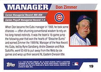 2005 Topps Retired Signature Edition #19 Don Zimmer Back