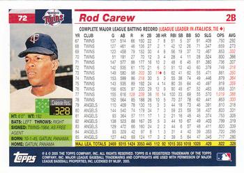 2005 Topps Retired Signature Edition #72 Rod Carew Back