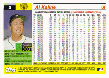 2005 Topps Retired Signature Edition #3 Al Kaline Back
