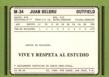 1988-89 BYN Puerto Rico Winter League Update #23 Juan Belbru Back