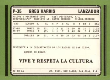1988-89 BYN Puerto Rico Winter League Update #32 Greg Harris Back