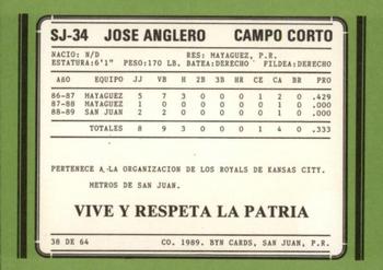 1988-89 BYN Puerto Rico Winter League Update #38 Jose Anglero Back