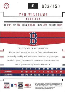 2005 Donruss Prime Patches - Materials Bat #83 Ted Williams Back