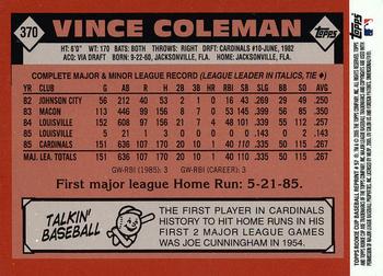 2005 Topps Rookie Cup - Reprints #57 Vince Coleman Back